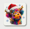 Colour Splash Christmas Highland Cow Coaster