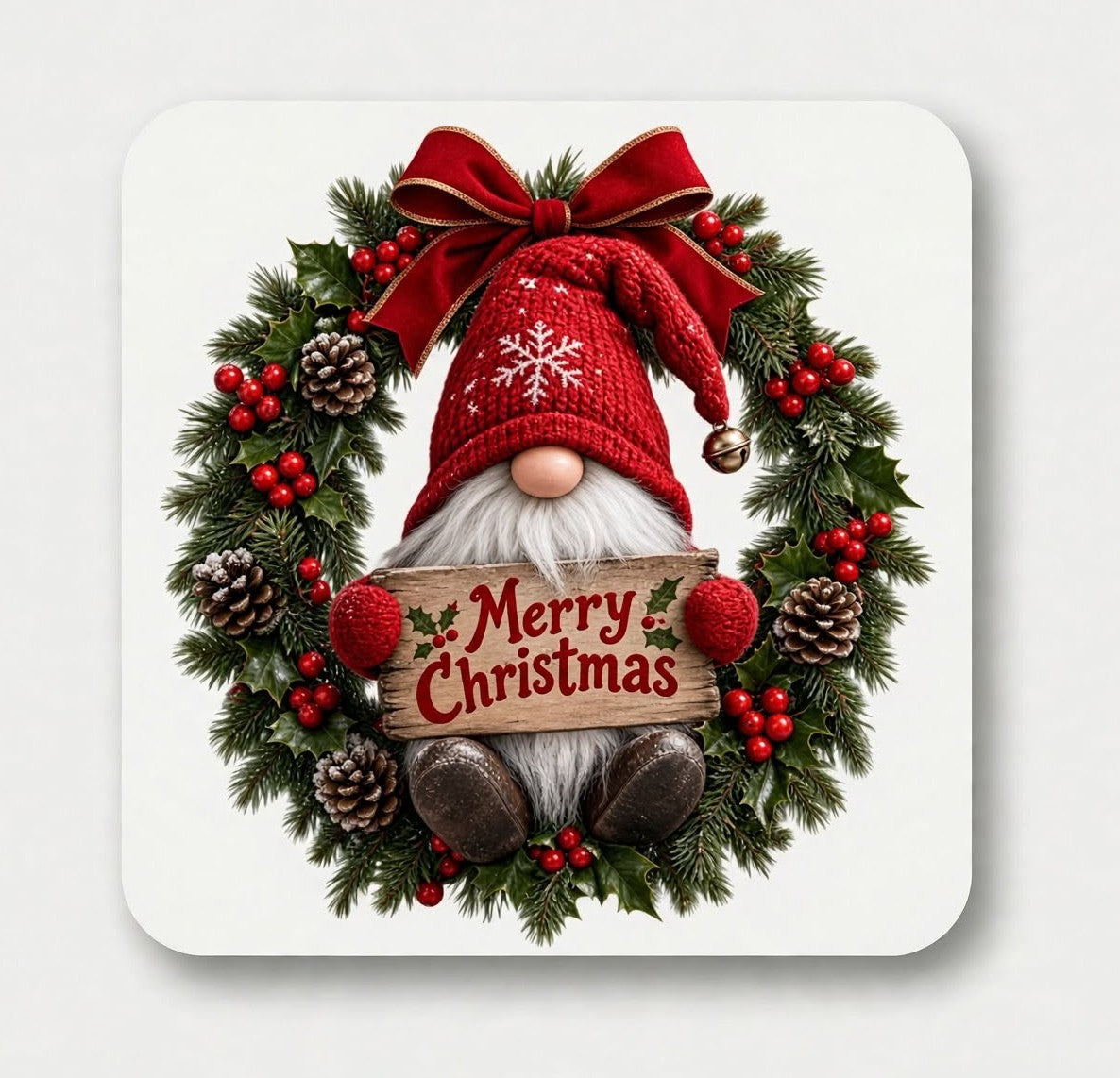 Merry Christmas Gonk Wreath Coaster