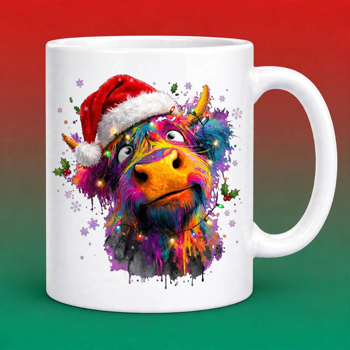 Colour Splash Christmas Highland Cow Mug